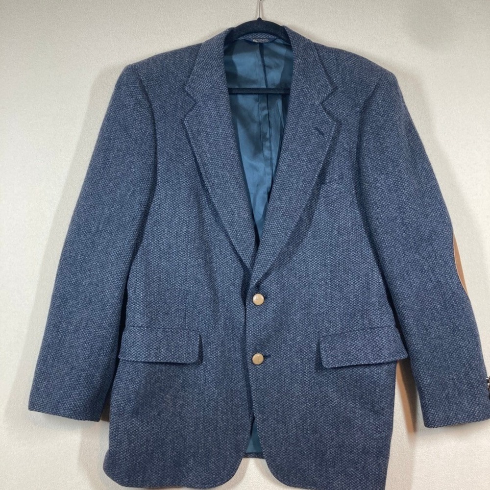 Men's Blue Textured Wool Sport Coat Blazer